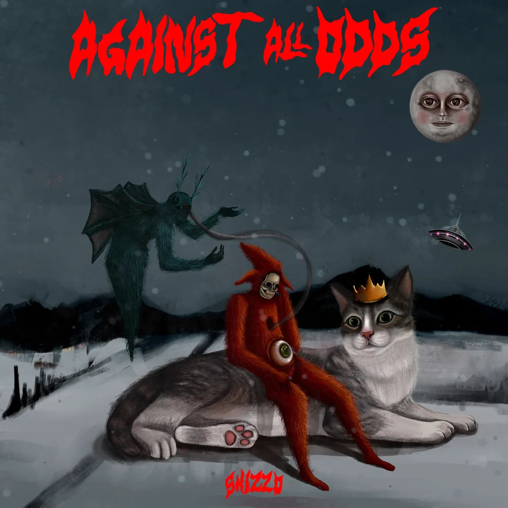 Against All Odds — album cover: a red jester and a crowned cat in the snow